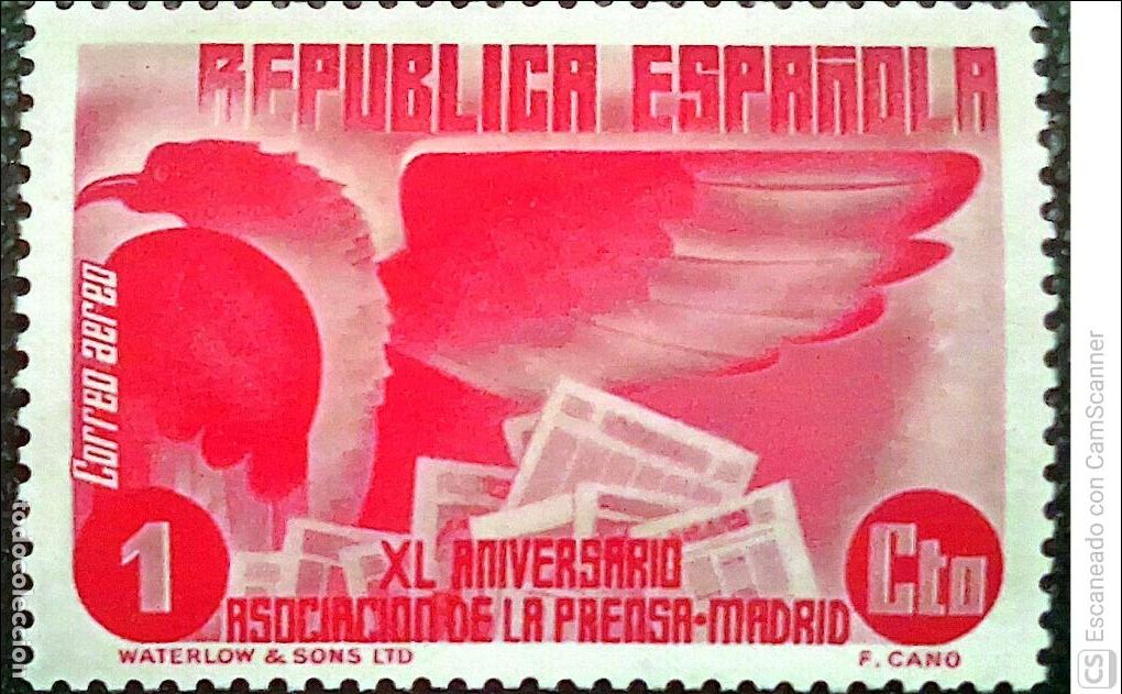 Sellos: Espa&ntilde;a. 711 XL Aniversario Asociaci&oacute;n de la Prensa: Alegar&iacute;a de Prensa. 1936. Sellos nuevos y numera