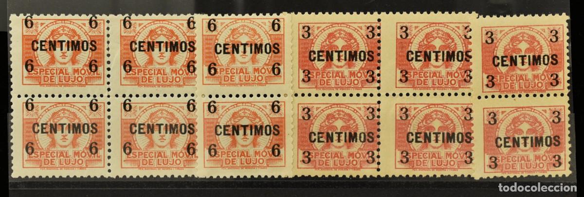 Sellos: Especial M&oacute;vil de Lujo 1936. Bloque de 4 + 2 6 C&eacute;ntimos / Bloque 4 + 2 3 C&eacute;ntimos Rojo. tc2278
