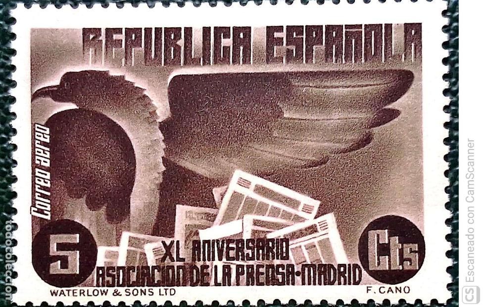 Sellos: Espa&ntilde;a. 713 XL Aniversario Asociaci&oacute;n de la Prensa: Alegor&iacute;a de Prensa. 1936. Sellos nuevos y numera