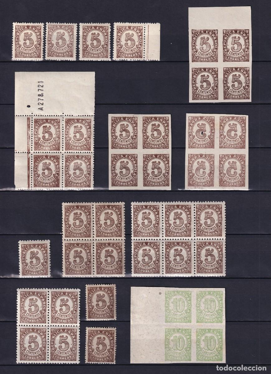 Sellos: ESPA&Ntilde;A, 1938 Cifras, Lote de variedades, distintos dentados, tipos de papel, sin dentar, etc.