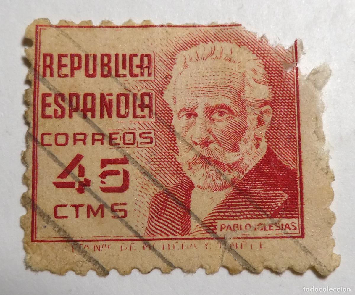 Sellos: Sello postal de Espa&ntilde;a 45 c&eacute;ntimos (1936-1938), Pablo Iglesias
