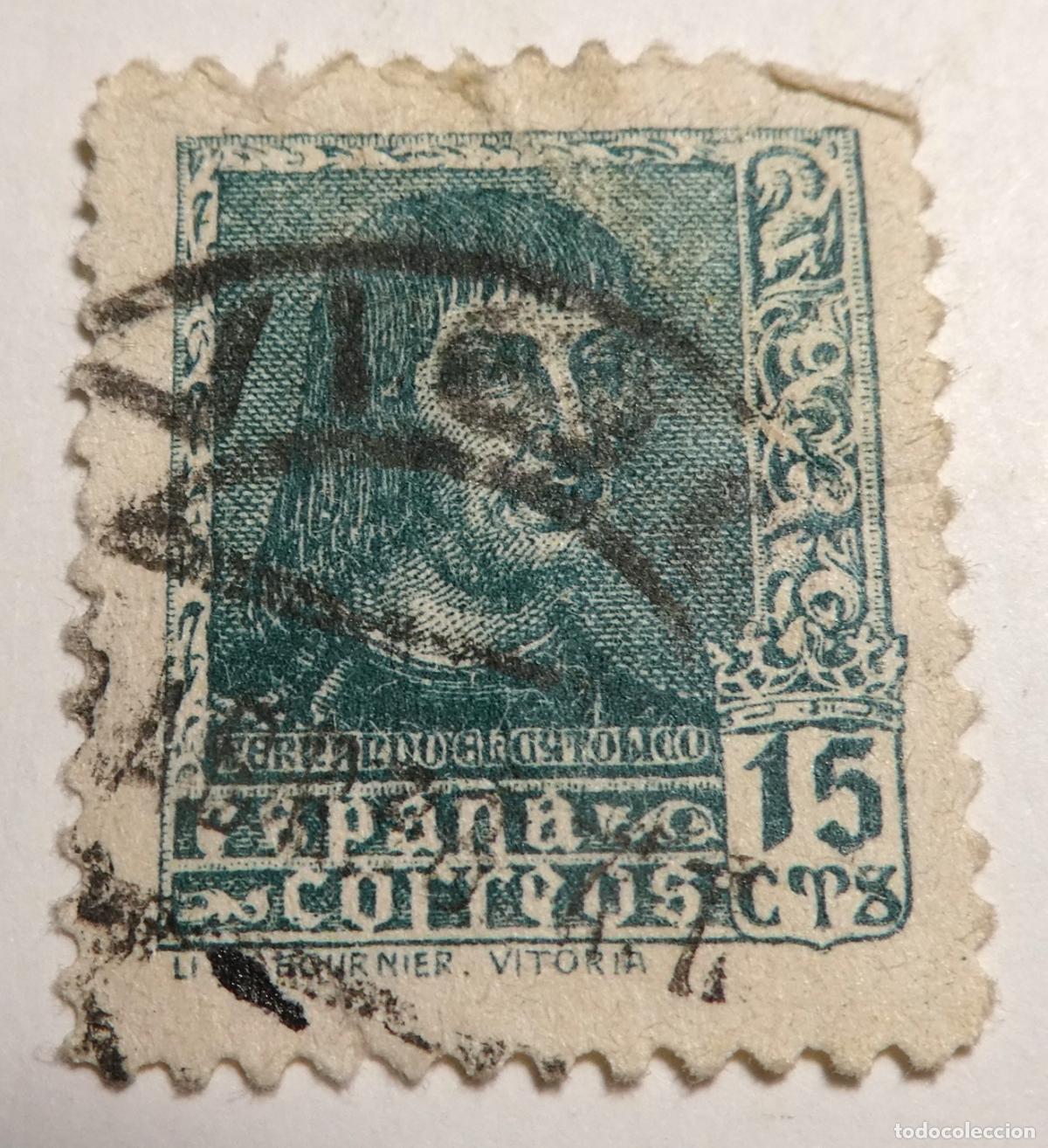 Sellos: Sello postal de Espa&ntilde;a 15 c&eacute;ntimos 1938, Fernando el Cat&oacute;lico