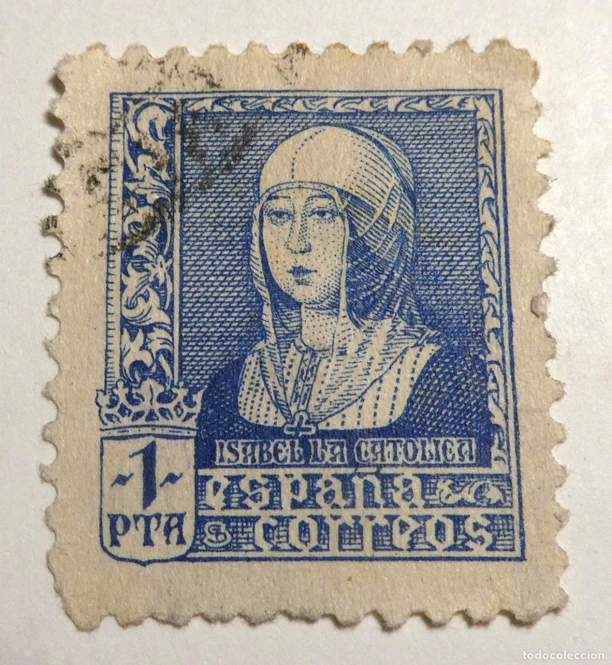 Sellos: Sello postal de Espa&ntilde;a 1 peseta 1938 ,Isabel la Cat&oacute;lica