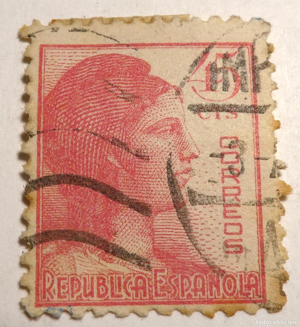 Sellos: Sello Postal de 45 c&eacute;ntimos 1938, Alegor&iacute;a de la Rep&uacute;blica