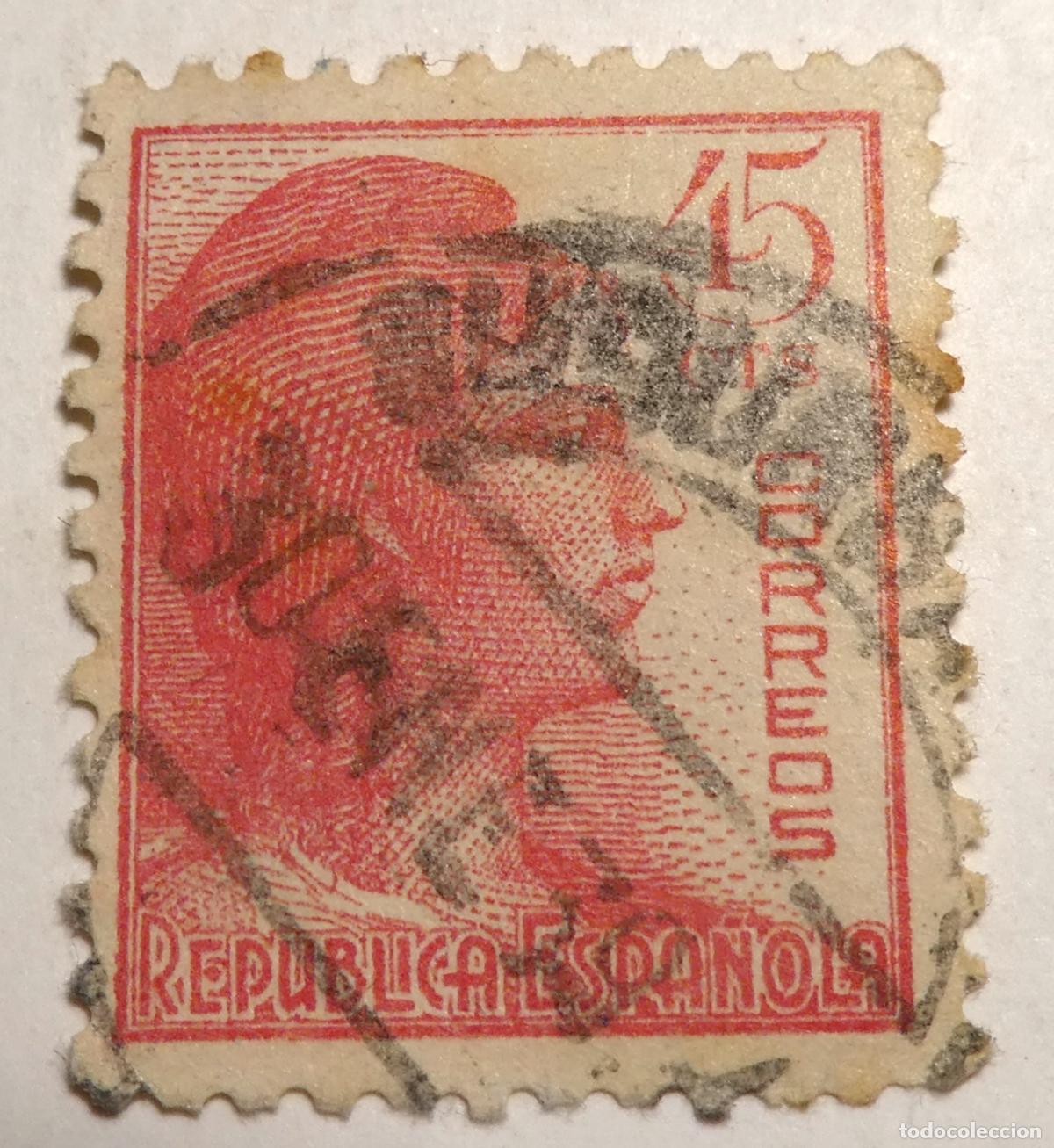 Sellos: Sello Postal de 45 c&eacute;ntimos 1938, Alegor&iacute;a de la Rep&uacute;blica