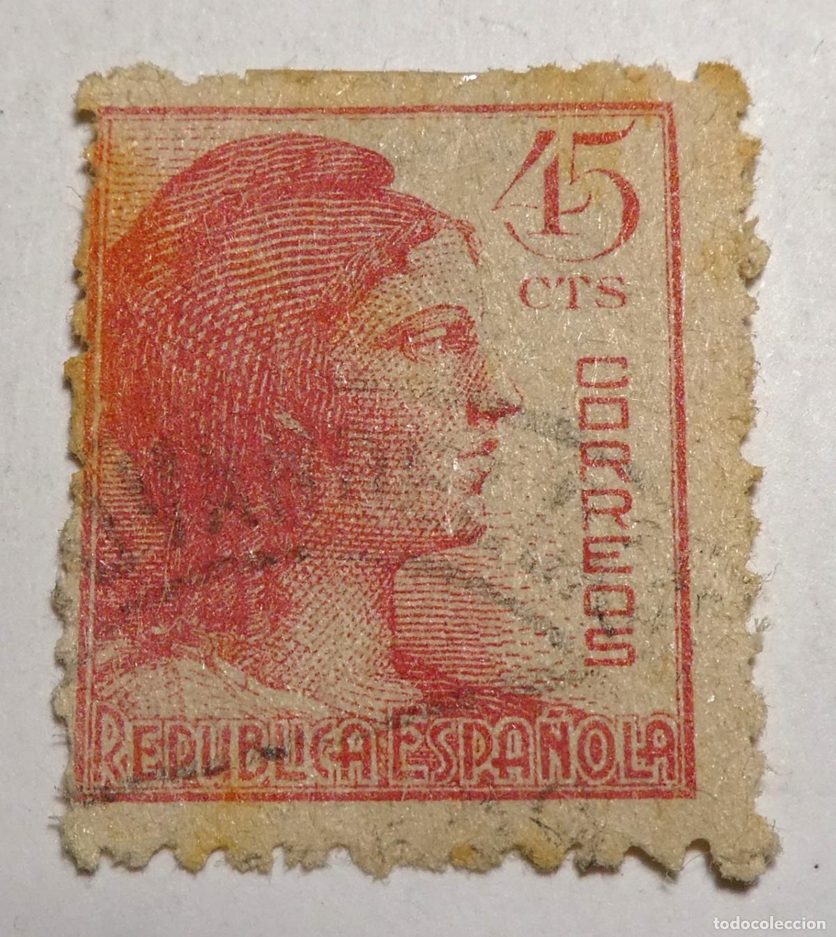 Sellos: Sello Postal de 45 c&eacute;ntimos 1938, Alegor&iacute;a de la Rep&uacute;blica