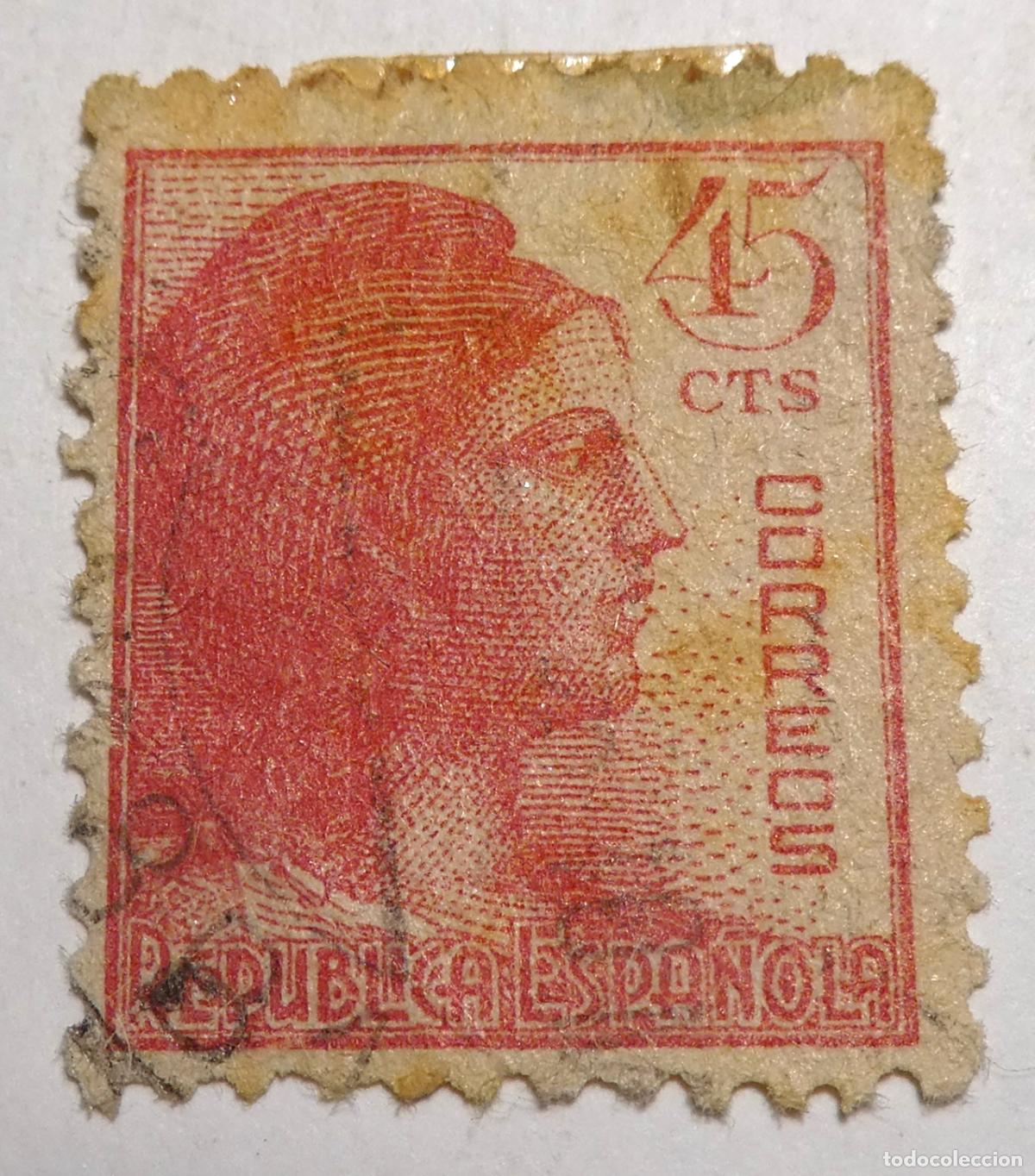Sellos: Sello Postal de 45 c&eacute;ntimos 1938, Alegor&iacute;a de la Rep&uacute;blica