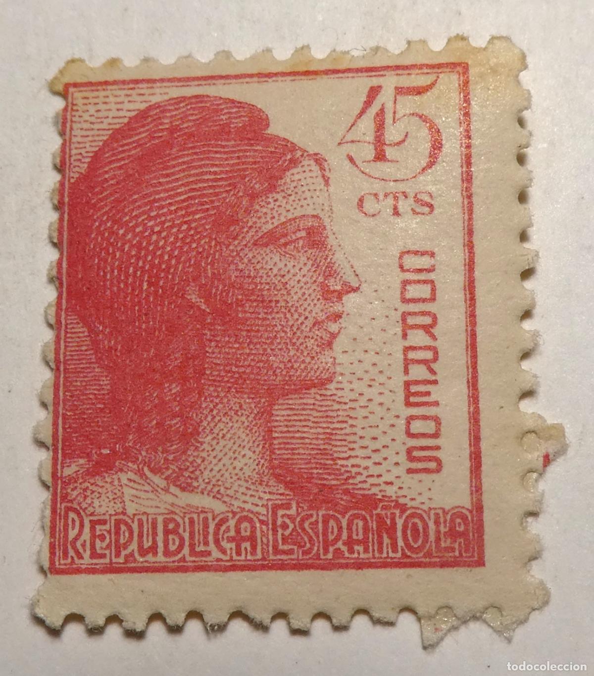 Sellos: Sello Postal de 45 c&eacute;ntimos 1938, Alegor&iacute;a de la Rep&uacute;blica
