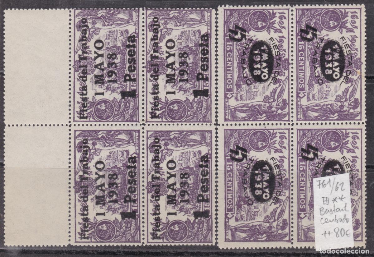 Sellos: FC4-105-Rep&uacute;blica FIESTA del TRABAJO Edifil 761/62 .Bloque 4 ** Sin Fijasellos . Buena Calidad