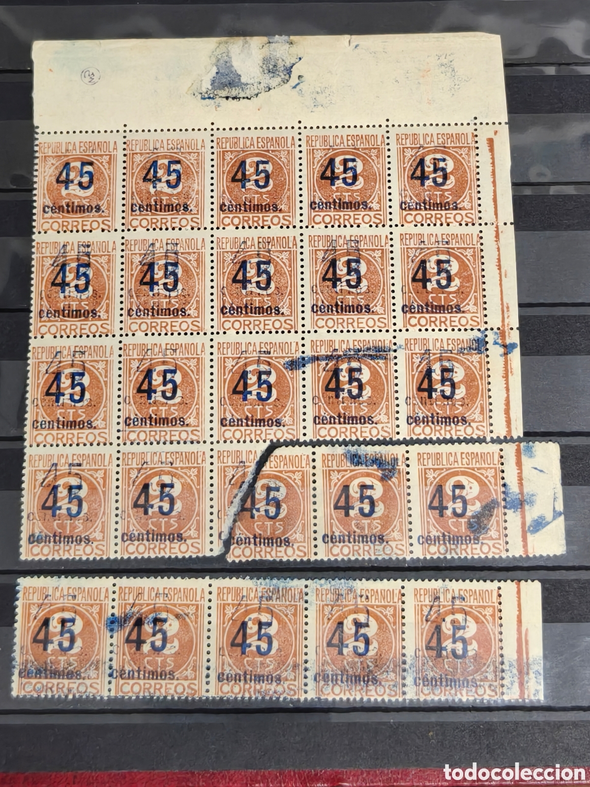 Sellos: Espa&ntilde;a lote 25 sellos Variedad Edifil 744 con marquilla de autenticidad MUY RARO
