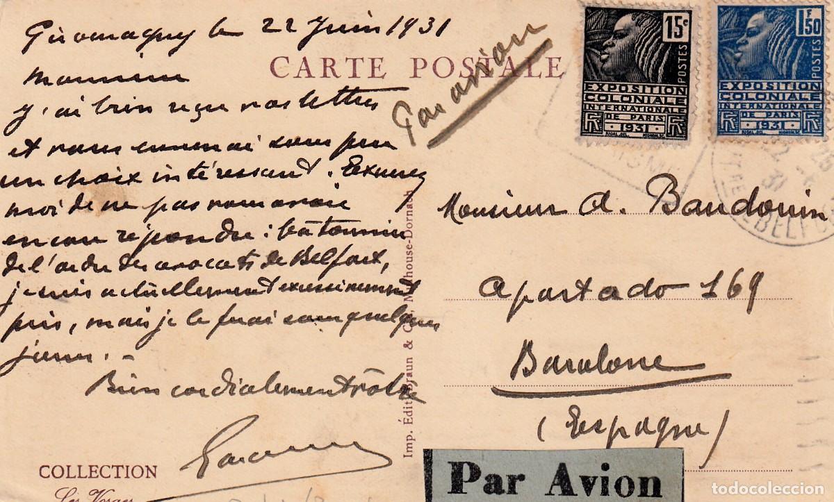 Sellos: FRANCIA A BARCELONA EXPOSICION COLONIAL DE 1931 AL DORSO RARO FECHADOR LLEGADA