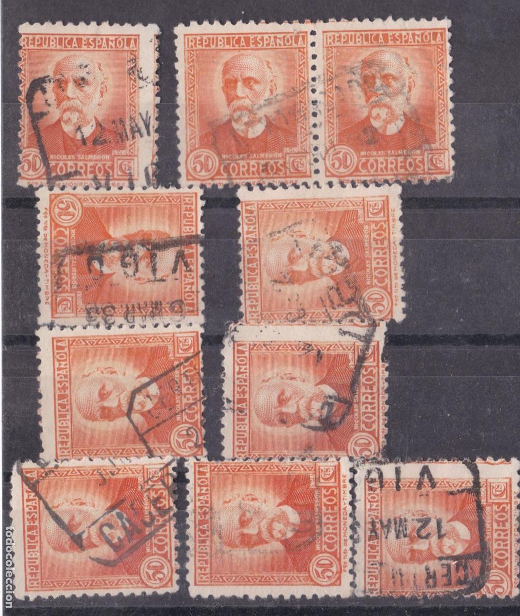 Sellos: FC4-102-Rep&uacute;blica SALMER&Oacute;N Con Cifra Edifil 661 x 10 Sellos Usados + 220 euros