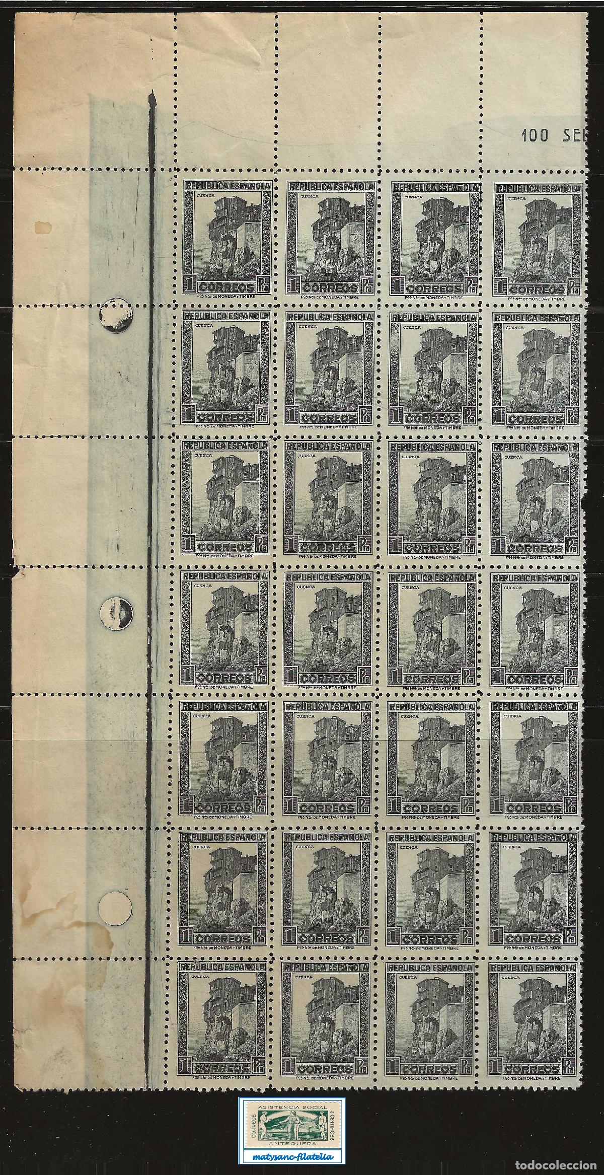 Sellos: ESPA&Ntilde;A 1938. EDIFIL 770. VALOR DE 1 P. BLOQUE DE 28 &rdquo;MONUMENTOS Y AUTOGIRO&rdquo;. MNH***