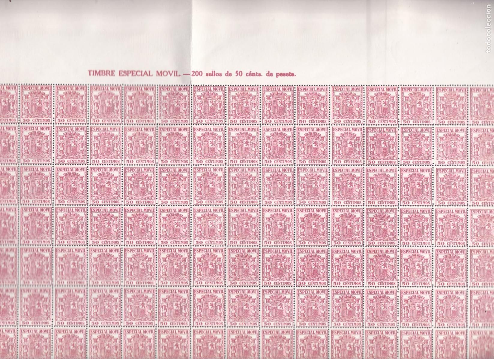 Sellos: GP52- FISCALES POSTALES . M&oacute;vil 50 Cts Edifil 57 x 800 Sellos en Hojas **Sin Fijasellos . Alto Valor