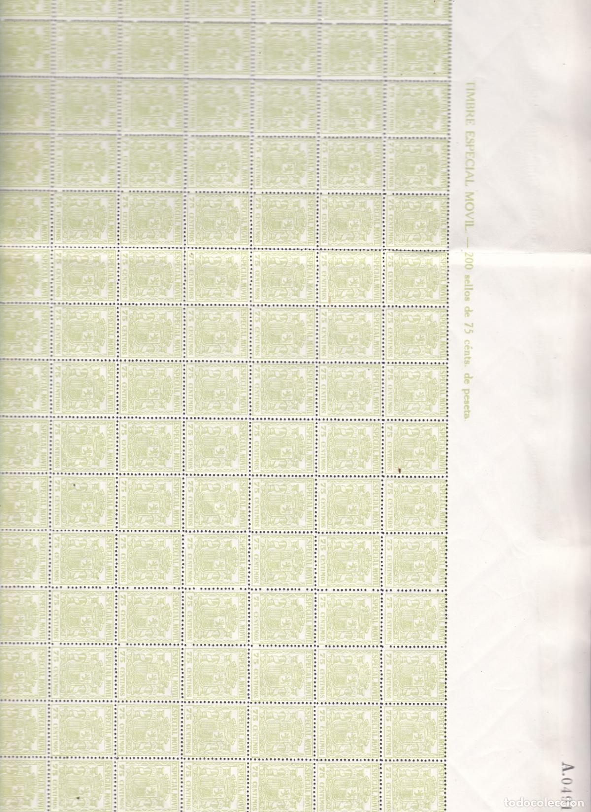 Sellos: GP55- FISCALES POSTALES . M&oacute;vil 75 Cts Edifil 59 x 1.000 Sellos en Hojas **Sin Fijasellos .