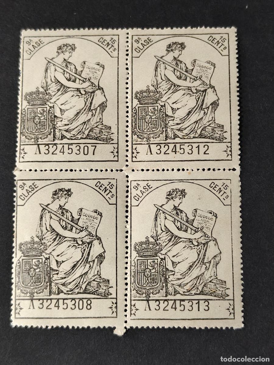 Sellos: Espa&ntilde;a 4 sellos Alfonso XII 15 cts 1926 timbre especial polizas para documentos edifil 612 nuevos*
