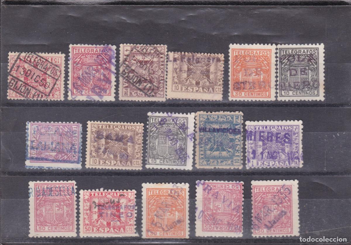 Sellos: FC-327- TELEGRAFOS x 16 Sellos BONITOS MATASELLOS Diferente Localidades ASTURIAS