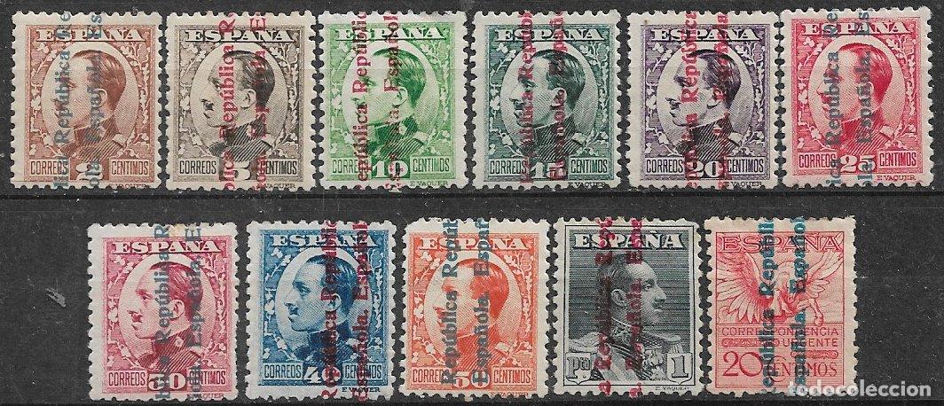 Sellos: 1931 Alfonso XIII, sobrecarga RE, EDIFIL n&ordm; 593 a 603 * completa