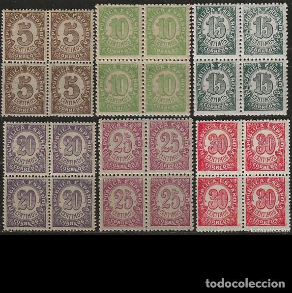 Sellos: Edifil 745-750 Bloque de 4 serie completa SIN FIJASELLOS MNH Espa&ntilde;a 1938 Cifras