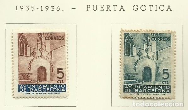 Sellos: ESPA&Ntilde;A 1938 - AYUNTAMIENTO DE BARCELONA - PUERTA GOTICA - EDIFIL 19-20