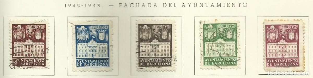 Sellos: ESPA&Ntilde;A 1942 - AYUNTAMIENTO DE BARCELONA - FACHADA - EDIFIL 33/37 VER IMAGEN
