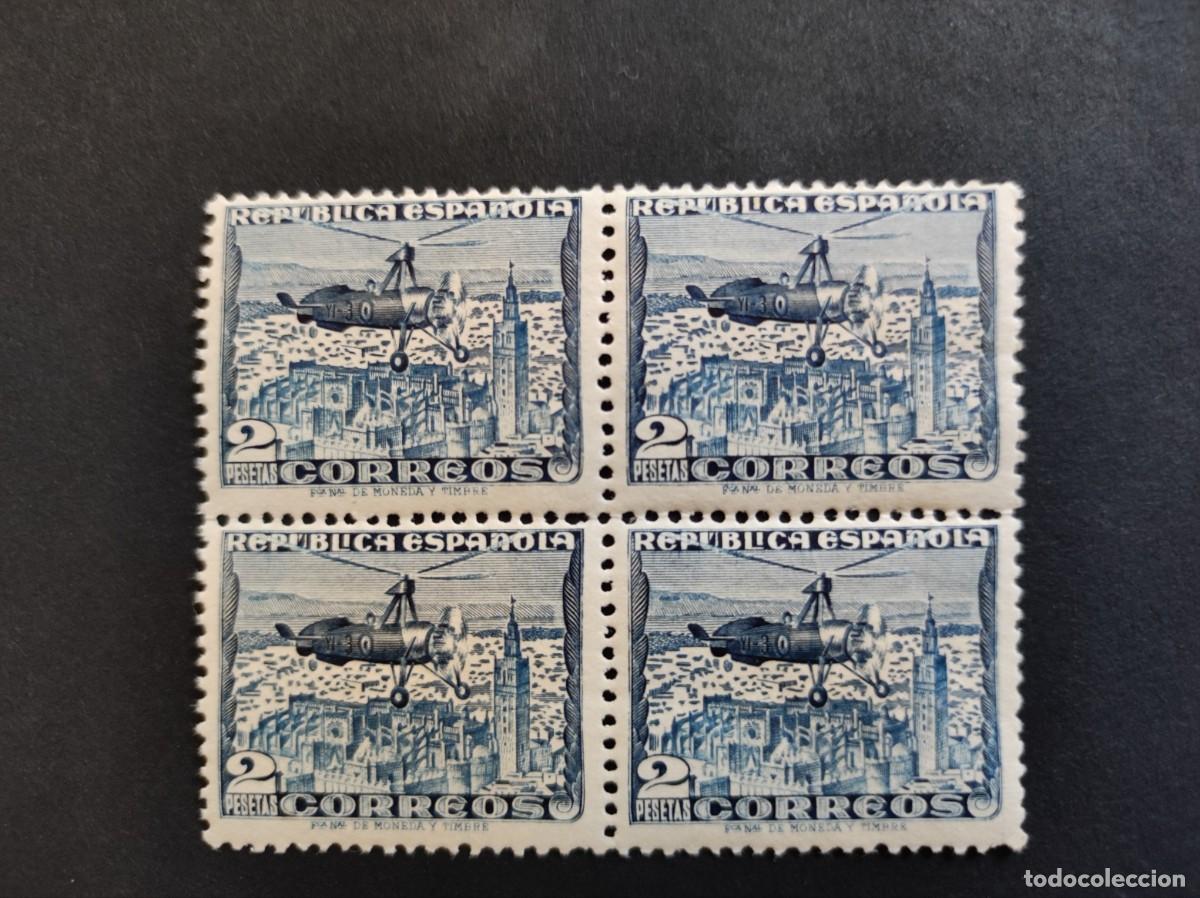 Sellos: ESPA&Ntilde;A .1938. REPUBLICA AUTOGIRO 2 P. BLOQUE DE CUATRO NUEVO. E- 769**. FOTO. 851
