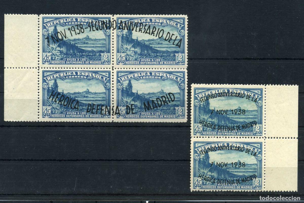 Sellos: XS-DEFENSA DE MADRID 2&ordm; Aniv. 1938 Pareja y Bloque Sobrecargados MNH** ED. 789-790