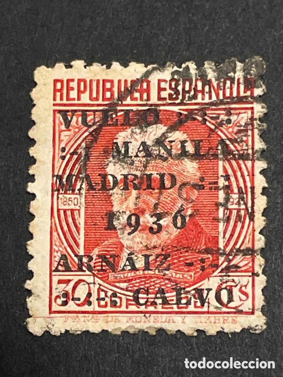 Sellos: Edifil 741 Vuelo Manila Madrid, usado, bien centrado, sello en buen estado