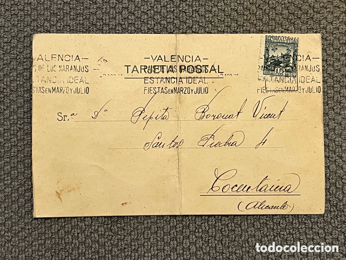 Sellos: CARTA Comercial. Franqueo Republica Espa&ntilde;ola. CASA PAMPLO, Valencia. CIRCULADA A COCENTAINA (a.1935)