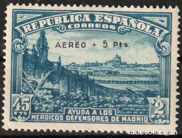 Selos: Espa&ntilde;a edf n&ordm;759.+5p s 45c+2p.Azul.Defensa de Madrid.Habilitado.Para correo aereo.1938