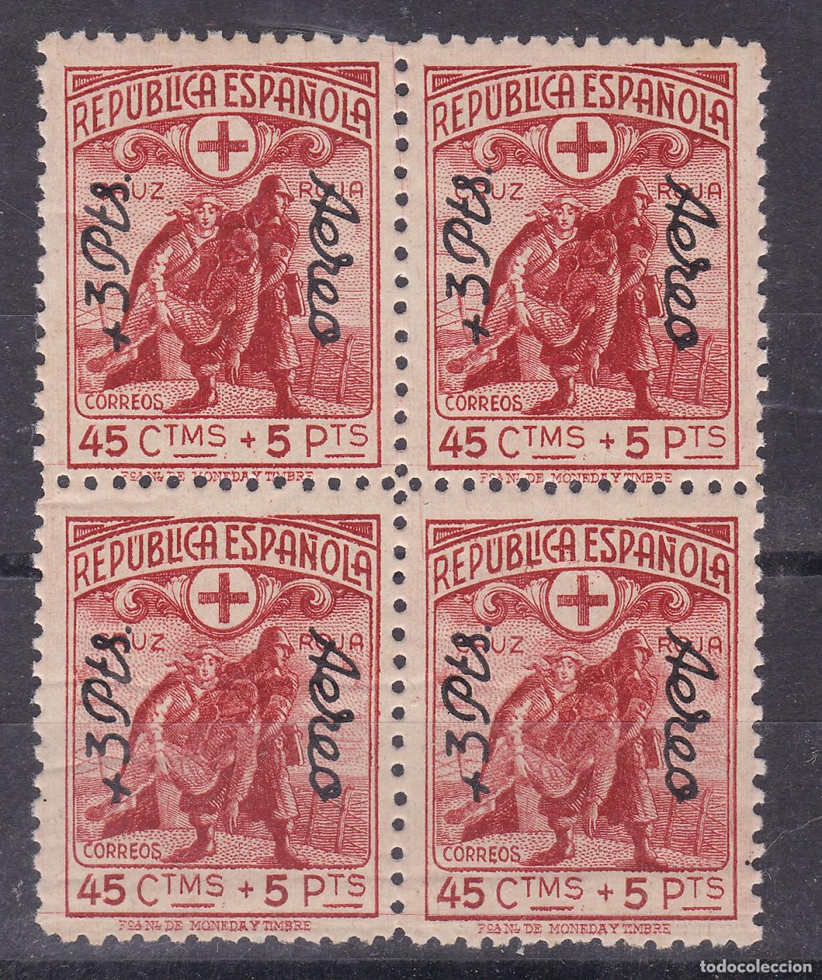 Sellos: FC-177-Rep&uacute;blica CRUZ ROJA A&eacute;reo Edifil 768 Bloque 4 ** Sin Fijasellos . Perfecto +120 euros
