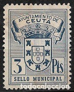 Sellos: Timbre Municipal, CEUTA 3 ptas. azul (*)