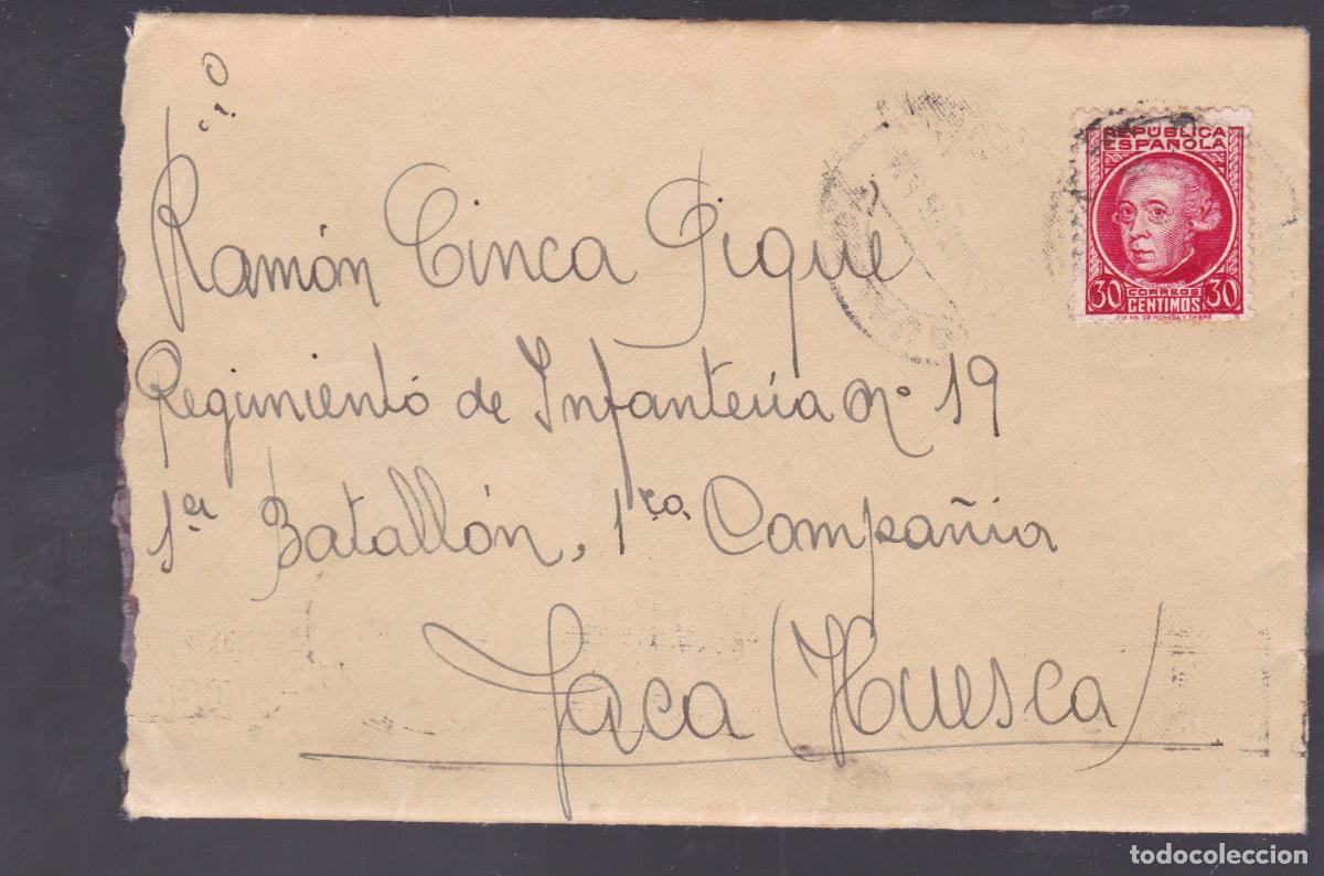 Sellos: F6-53-Carta IGUALADA -JACA Regt&ordm; Infanter&iacute;a 19. 1936. Texto Sindicato UTC