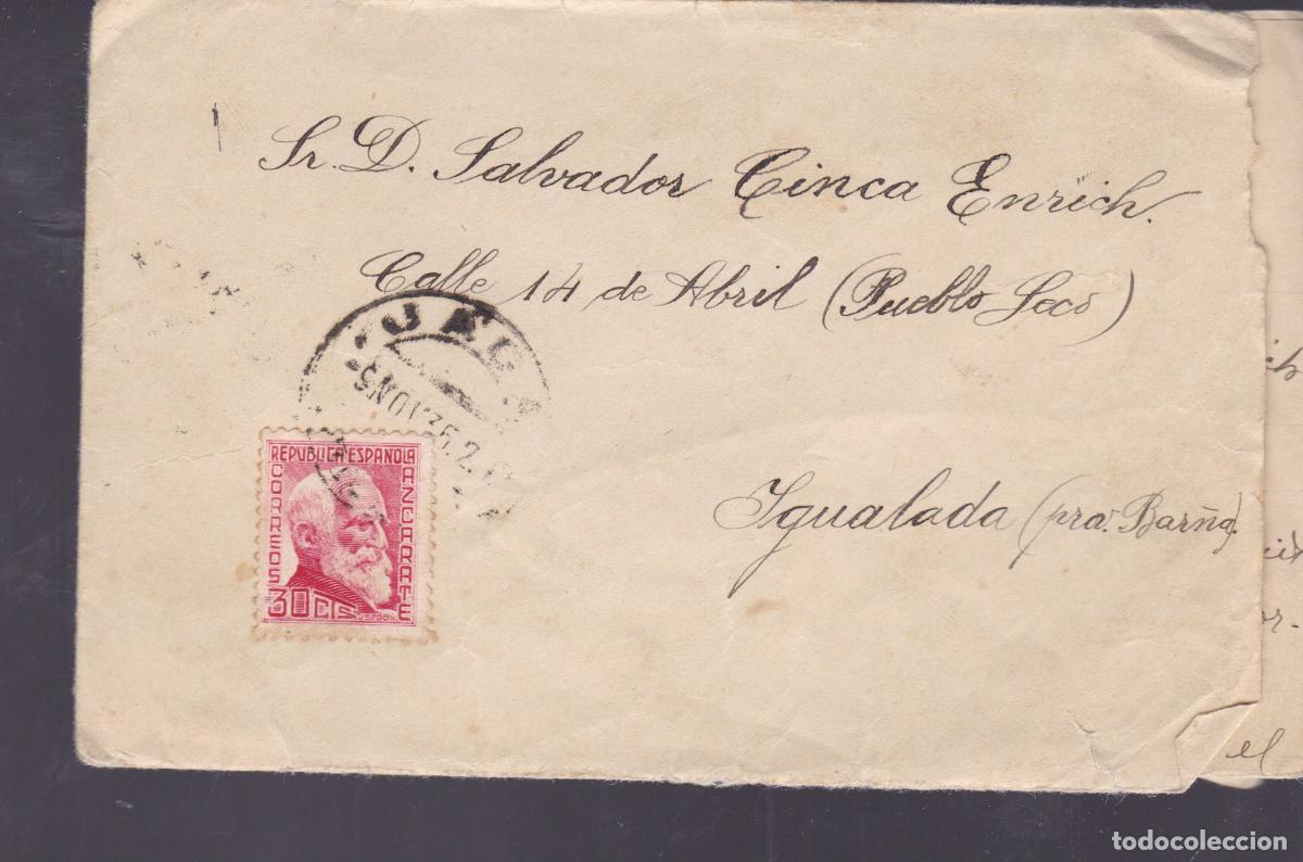 Sellos: F6-54-Carta -JACA Regt&ordm; Infanter&iacute;a 19-IGUALADA . 1935. Con Texto
