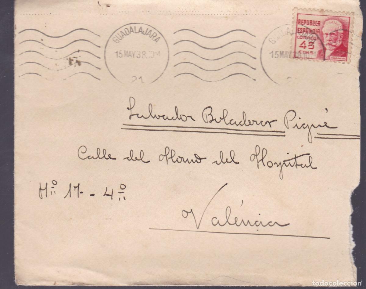 Sellos: F6-70-Carta GUADALAJARA -VALENCIA . 1938. 4&ordm; Cuerpo Ejercito. Cia PANIFICACION. Con Texto.