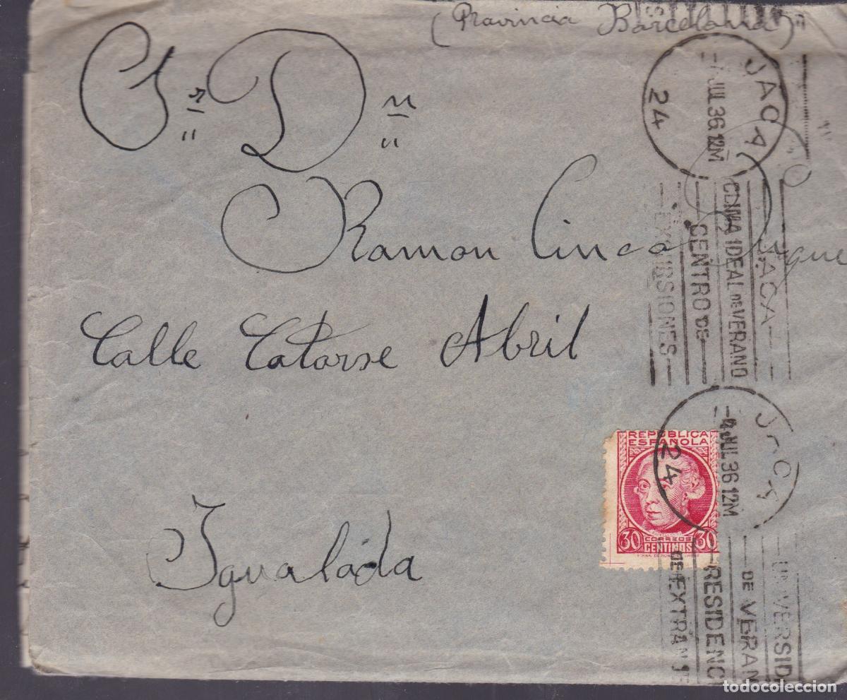 Sellos: F6-73-Carta JACA Regt&ordm; Infanteria 19 -IGUALADA . Julio 1936. . Con Texto.