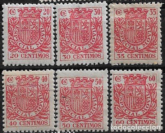 Sellos: FISCALES, 1937 Timbre Especial M&oacute;vil, ALEMANY n&ordm; 97 a 102 * *