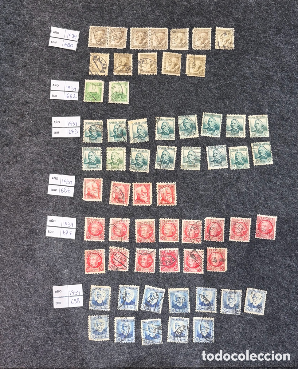 Sellos: Lote 68 sellos Espa&ntilde;a 1934 II Rep&uacute;blica Edifil 680-688 usados