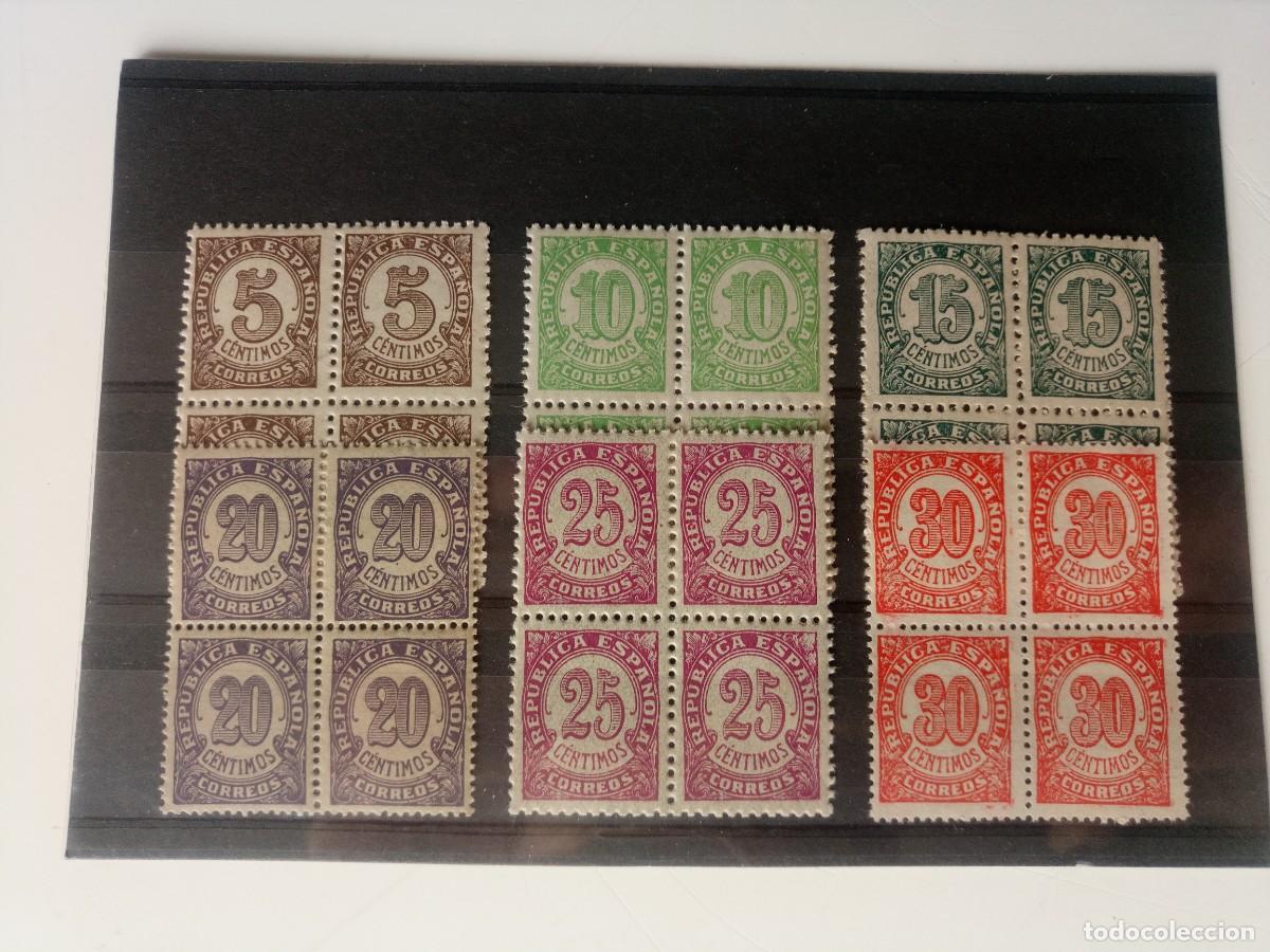 Sellos: Republica Espa&ntilde;ola Serie BIEN CENTRA EN BL4 del a&ntilde;o 1938 Edifil 745/750 En nuevo**