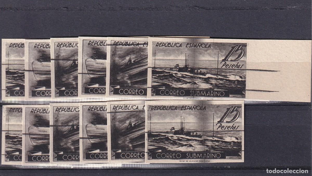 Sellos: 775PR/80PR SUBMARINO. Dos series de las Pruebas en negro inutilizadas