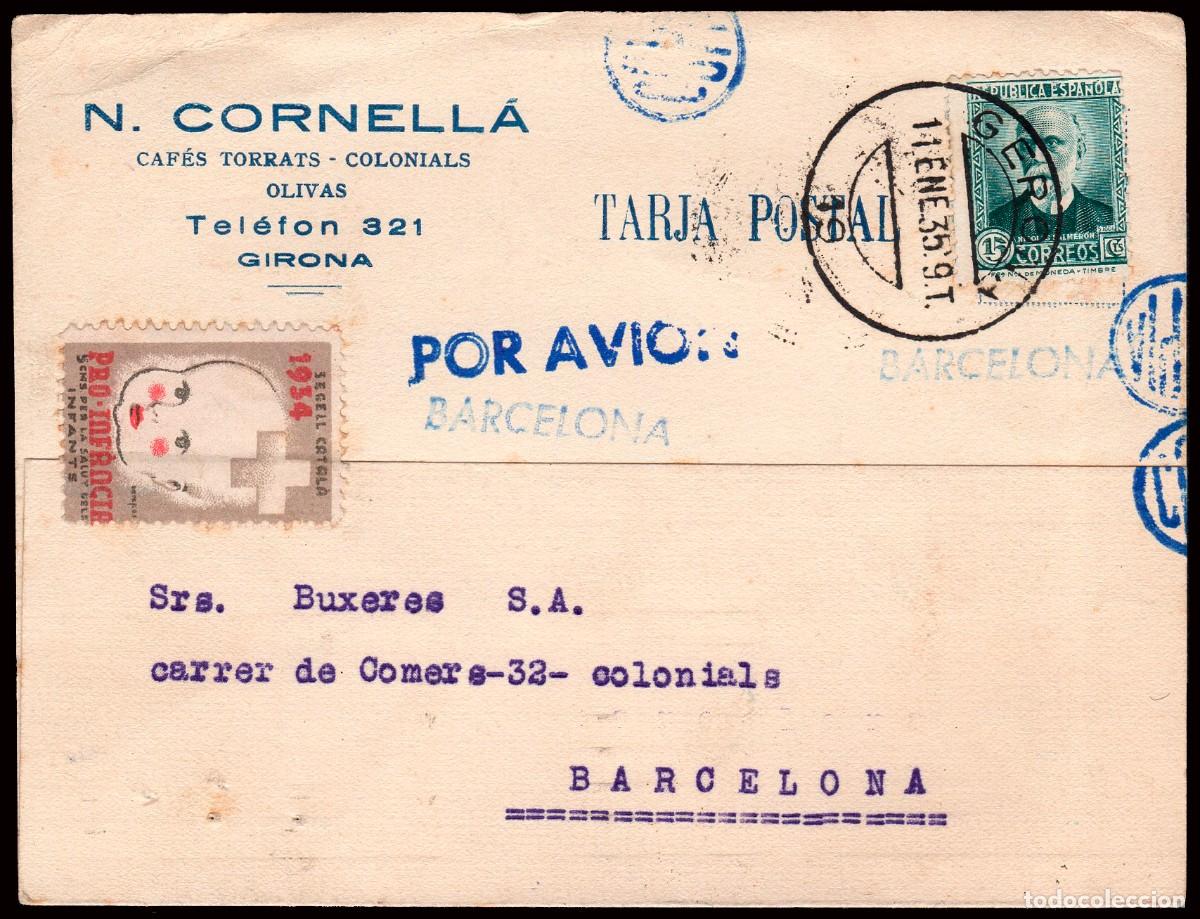 Sellos: Gerona - Edi o TP 683 + Vi&ntilde;eta - Postal Mat &rdquo;Gerona 11/01/35&rdquo;