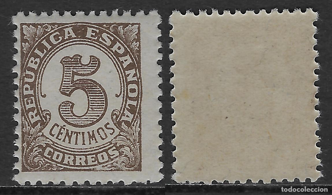 Sellos: Espa&ntilde;a Rep&uacute;blica 5 c&eacute;ntimos 1938 Edifil 745. Nuevo, con goma.