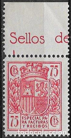 Sellos: Fiscales. 1937 Facturas y Recibos, EDIFIL n&ordm; 34 * * lujo