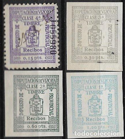 Sellos: Fiscales Diputaci&oacute;n Foral de Vizcaya, 1932 RECIBOS, Alemany n&ordm; 169 a 172 (*)completa
