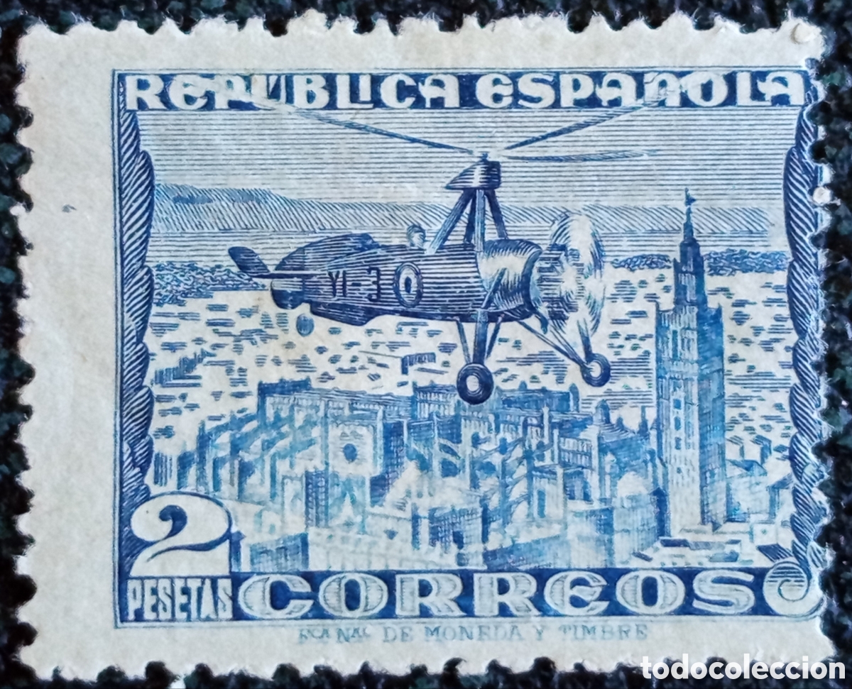 Sellos: Sello Espa&ntilde;a 1935 Autogiro De La Cierva 2 Pesetas Azul Edifil 689 MH