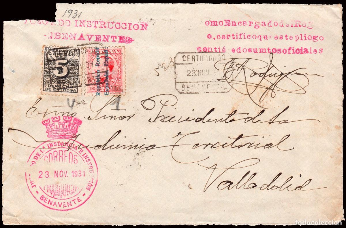 Sellos: Zamora - Edi o 592+598 - Frontal Mat &rdquo;Certificado 23/Nov./31 - Benavente&rdquo; + franquicia