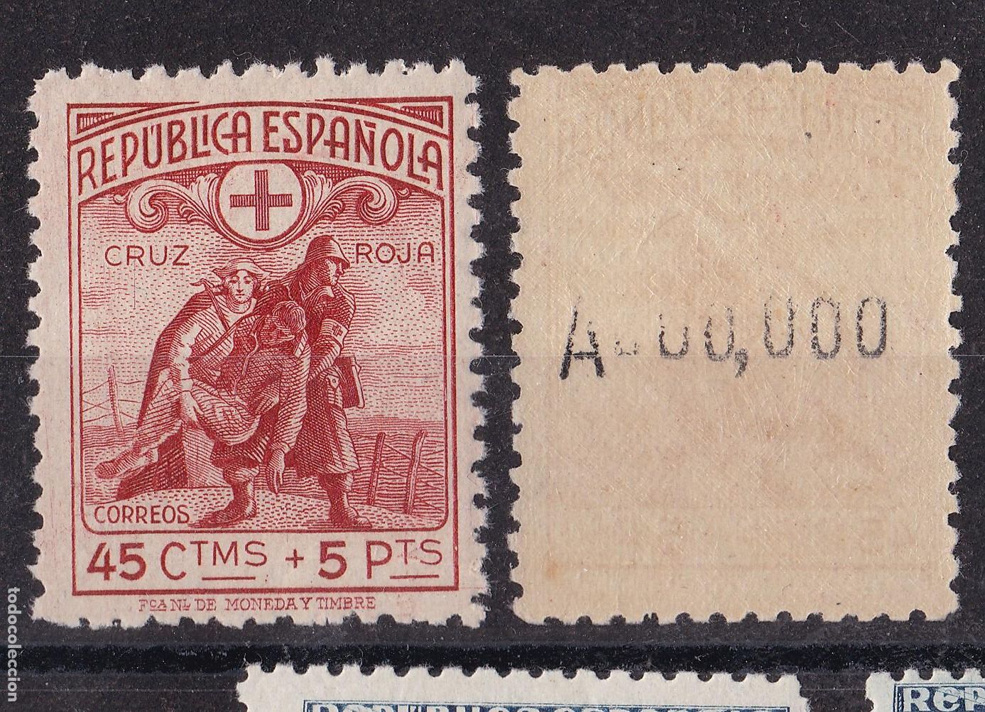 Sellos: AA11- CRUZ ROJA Rep&uacute;blica Edifil . 767 VARIEDAD MUESTRA A 000.000 ** Sin Fijasellos