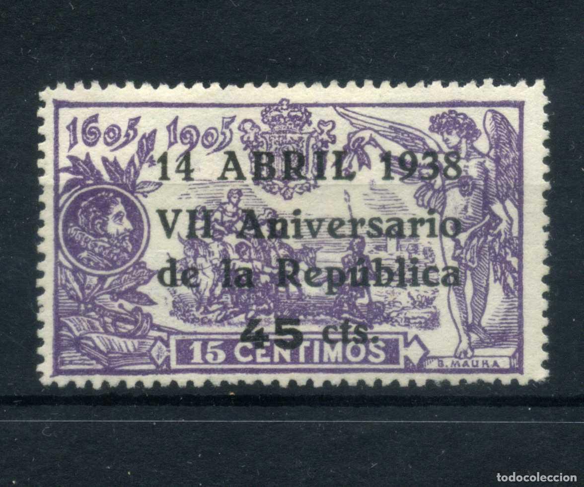 Sellos: XS- GUERRA CIVIL 1938 Aniversario Rep&uacute;blica 45 Cts. Ed. 755 MNH**