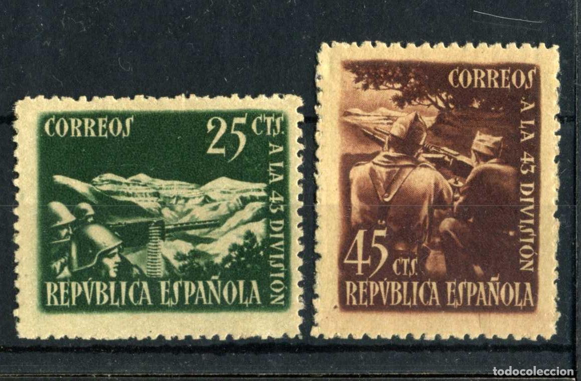 Sellos: XS- GUERRA CIVIL 1938 Homenaje 43 Divisi&oacute;n 25 y 45 Cts. Ed. 787-788 MH*