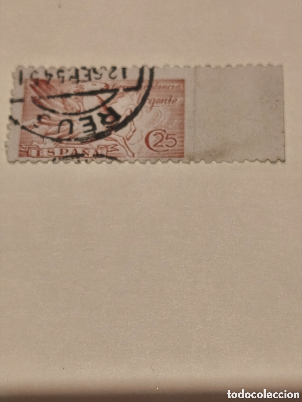 Stamps: Sello de Espa&ntilde;a 1 centenario n 952 A,variedad lateral sin dentar usado bandeleta ver